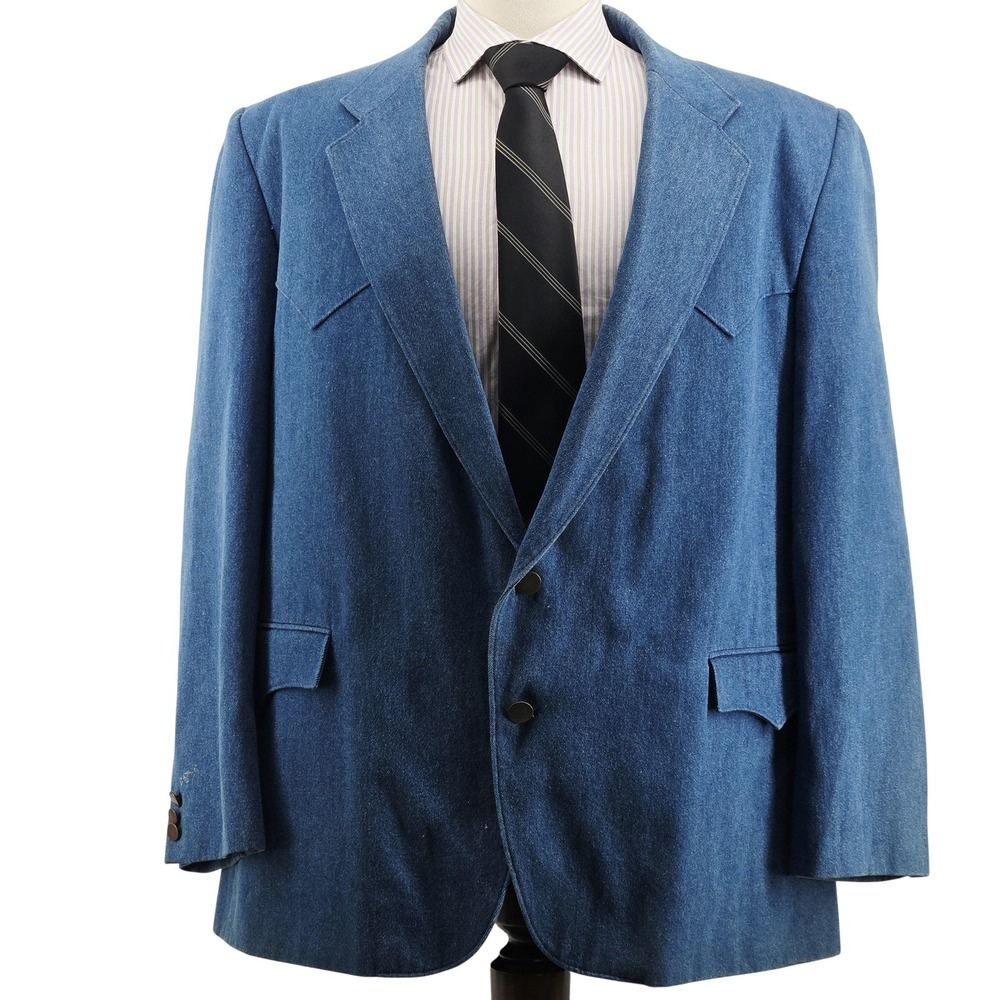 Circle S Blazer Mens Kenny Rogers Western Sport Coat 50R Blue Denim